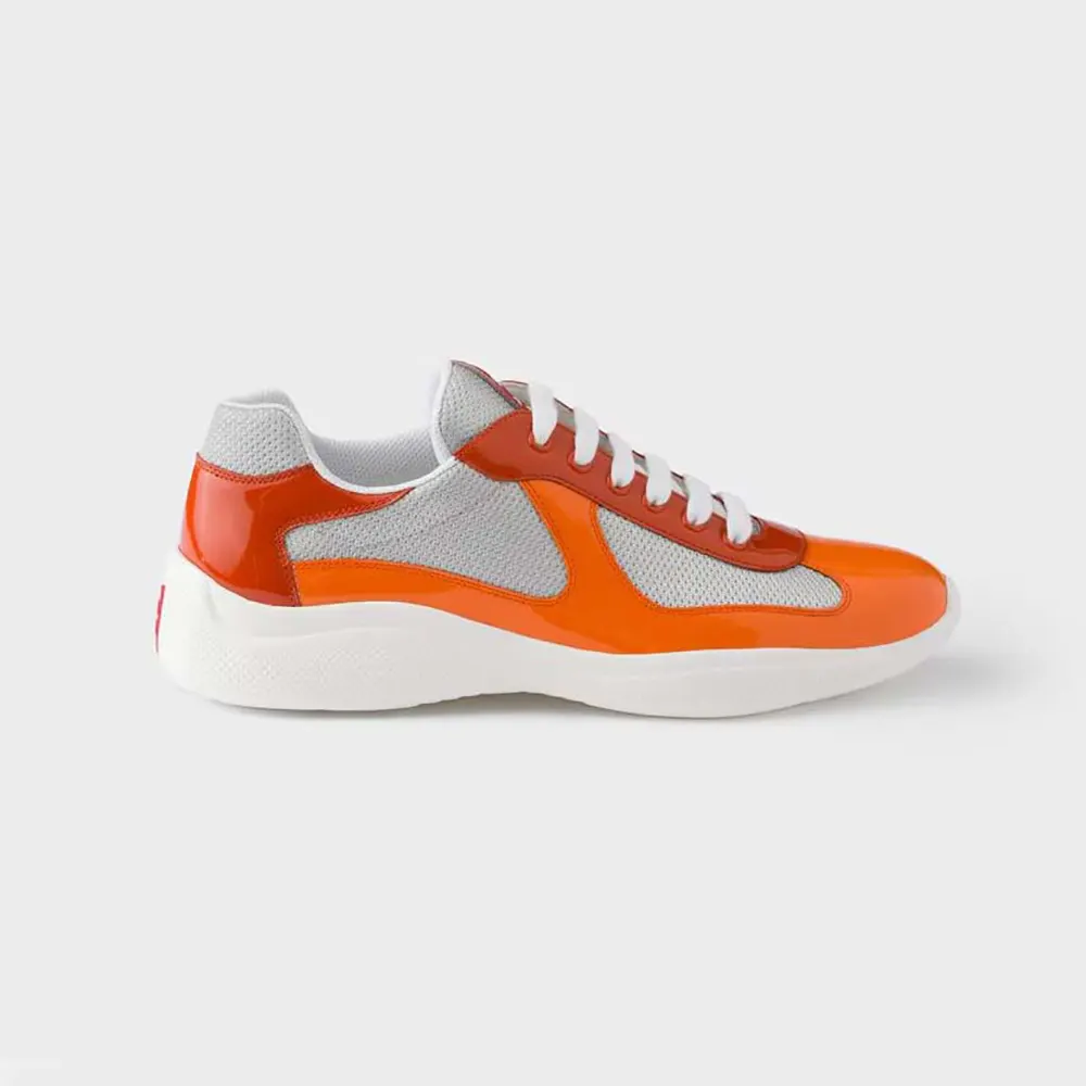 Prada Unisex Patent Leather And Technical Fabric Prada America’S Cup Sneakers-Orange