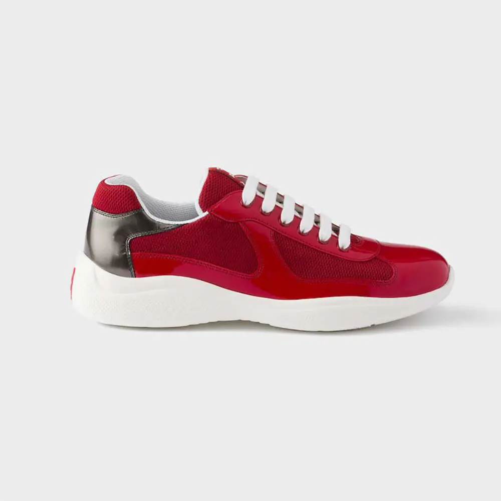 Prada Unisex Patent Leather And Technical Fabric Prada America’S Cup Sneakers-Red