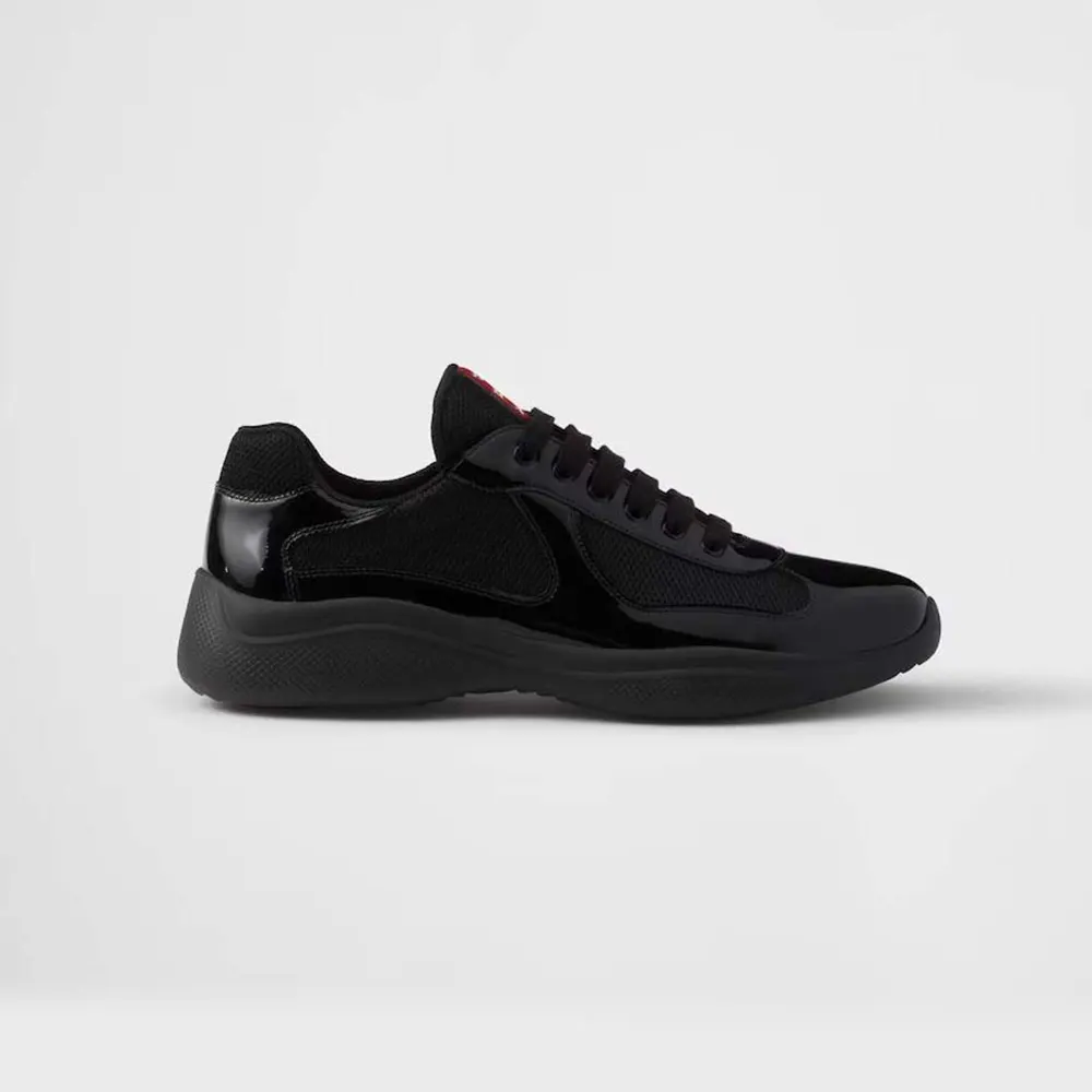 Prada Unisex Patent Leather and Technical Fabric Prada America’s Cup Sneakers-Black
