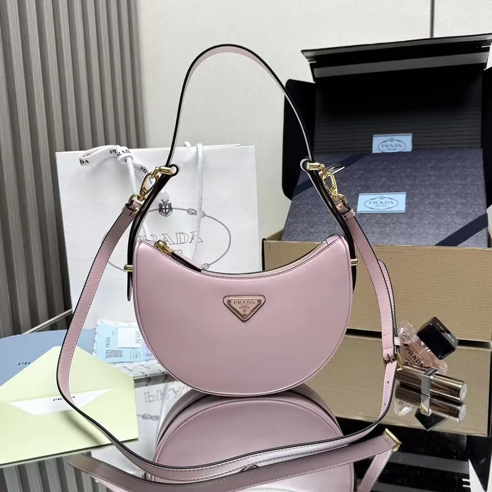 Prada Women Arqué Mini Leather Shoulder Bag-Pink 1BC194