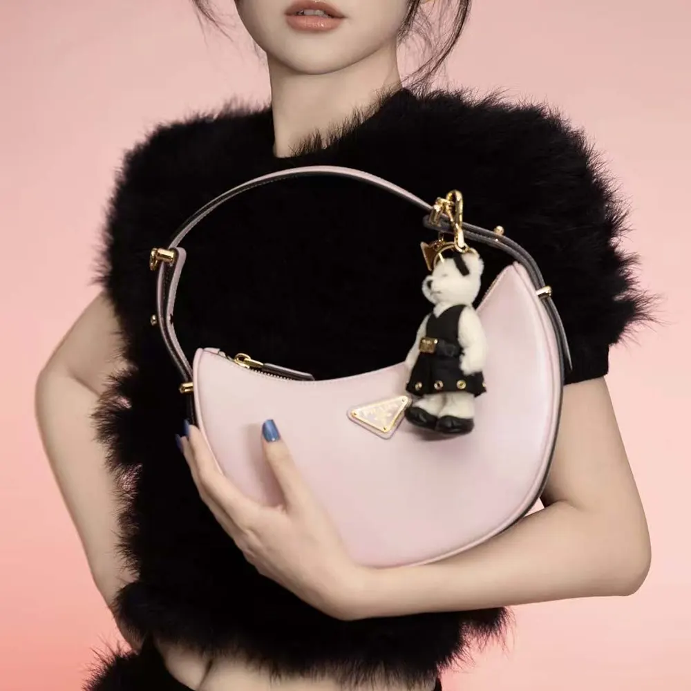 Prada Women Arqué Mini Leather Shoulder Bag-Pink 1BC194