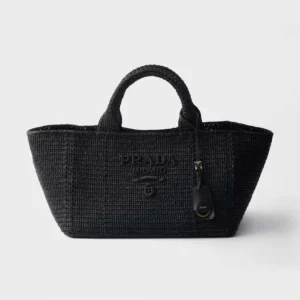 Prada Women Large Crochet Tote Bag with Leather Details-Black 1BG635