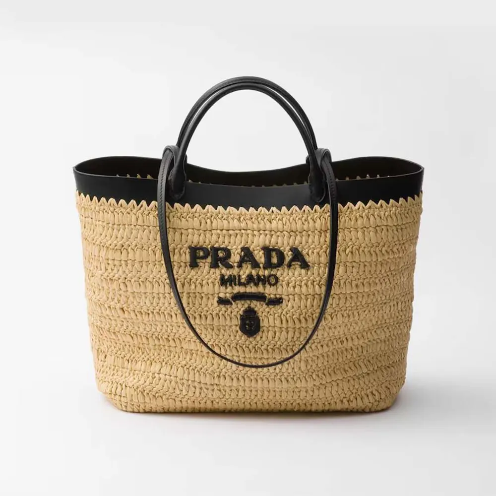 Prada Women Medium Crochet and Leather Tote Bag-Black 1BG499