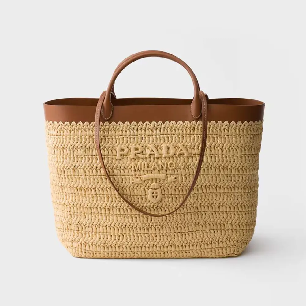 Prada Women Medium Crochet and Leather Tote Bag-Brown 1BG499
