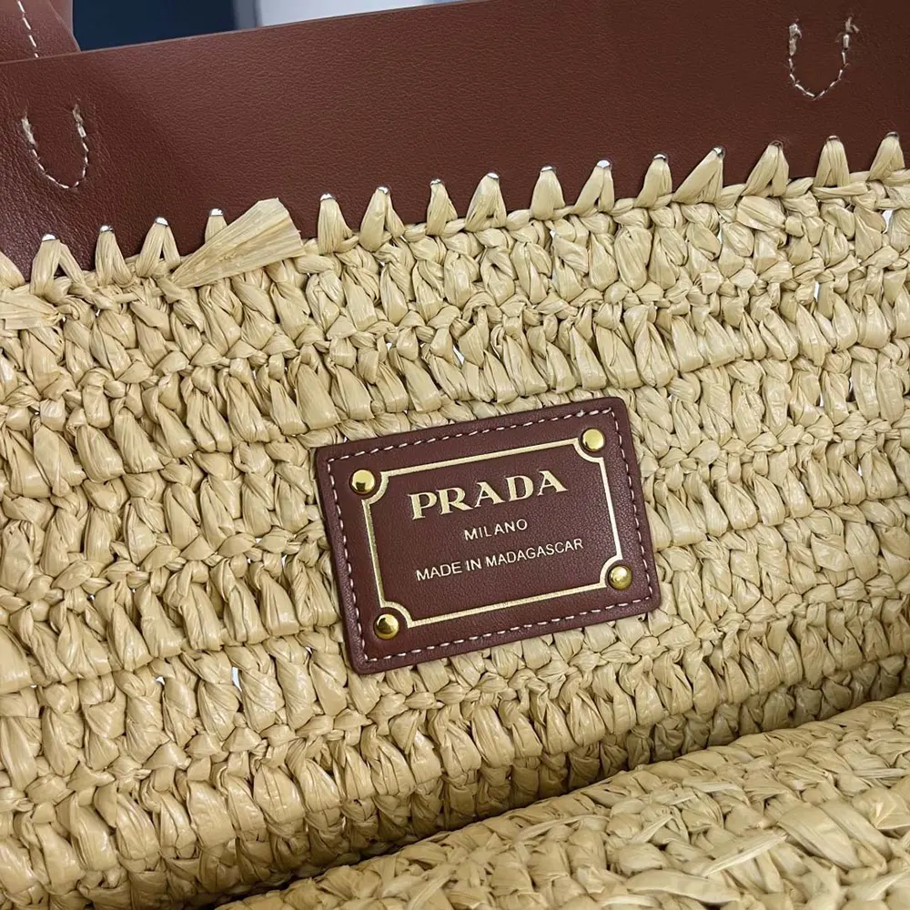 Prada Women Medium Crochet and Leather Tote Bag-Brown 1BG499