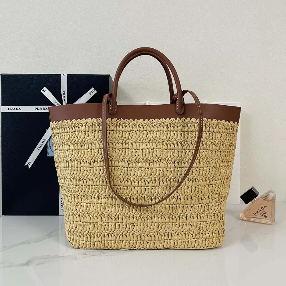 Prada Women Medium Crochet and Leather Tote Bag-Brown 1BG499