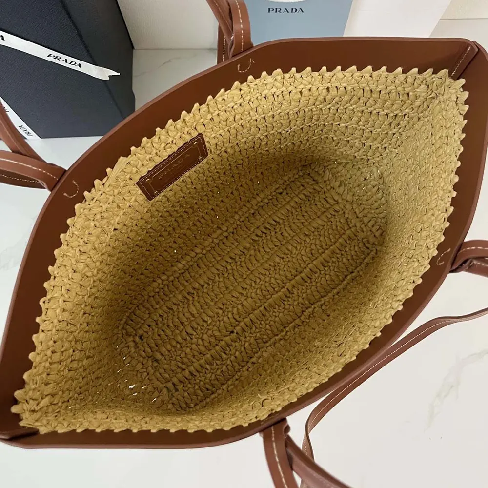 Prada Women Medium Crochet and Leather Tote Bag-Brown 1BG499