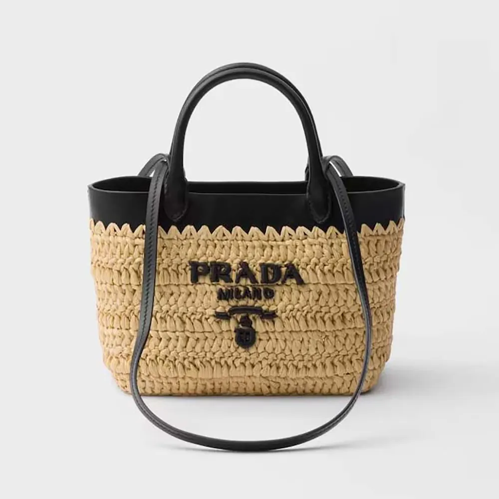 Prada Women Mini Crochet and Leather Tote Bag 1BG5012M2Q