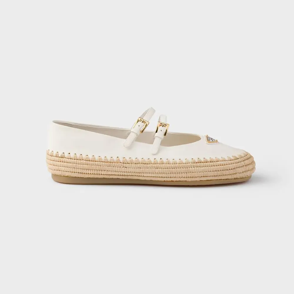 Prada Women Nappa Leather And Raffia Ballerinas-White 1F869N