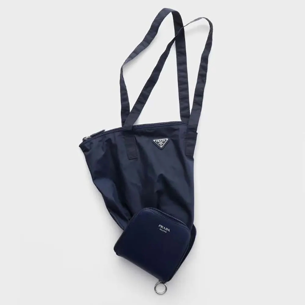 Prada Women Saffiano Leather Pendant With Re-Nylon Tote Bag-Baltic Blue