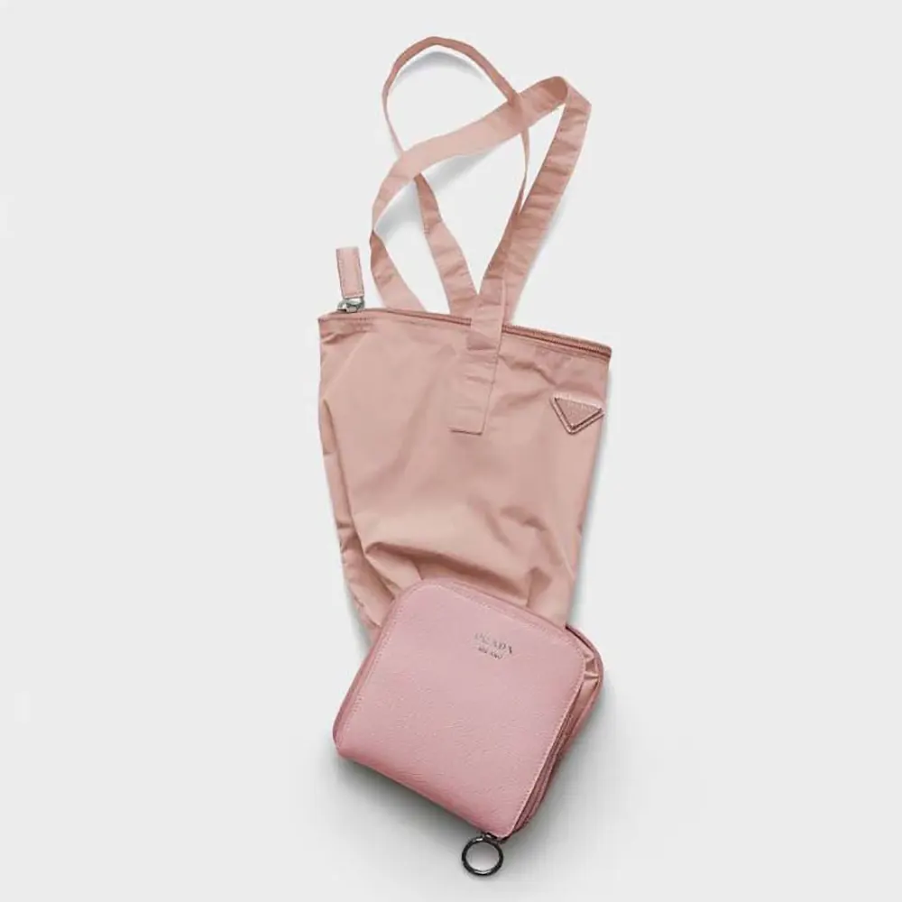 Prada Women Saffiano Leather Pendant With Re-Nylon Tote Bag-Peach 1TT330