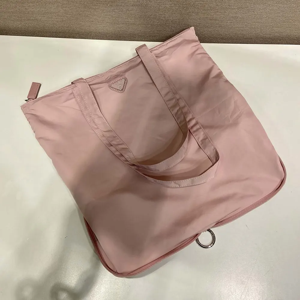 Prada Women Saffiano Leather Pendant With Re-Nylon Tote Bag-Peach 1TT330