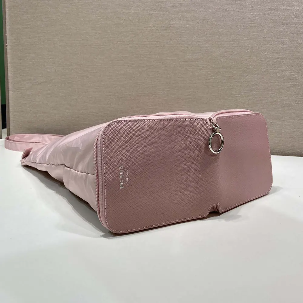 Prada Women Saffiano Leather Pendant With Re-Nylon Tote Bag-Peach 1TT330