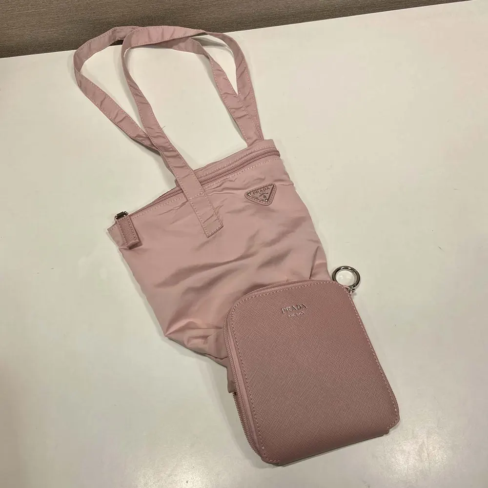 Prada Women Saffiano Leather Pendant With Re-Nylon Tote Bag-Peach 1TT330