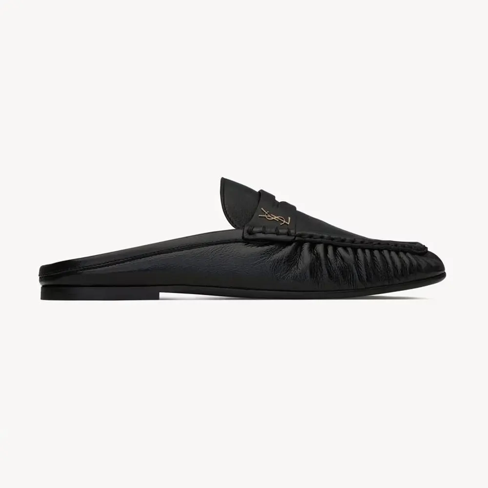 Saint Laurent YSL Unisex Le Loafer Mules in Shiny Creased Leather 852392AA