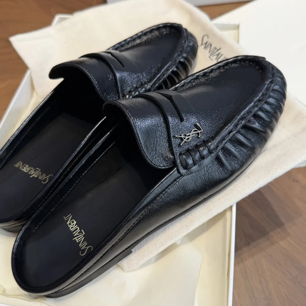 Saint Laurent YSL Unisex Le Loafer Mules in Shiny Creased Leather 852392AA