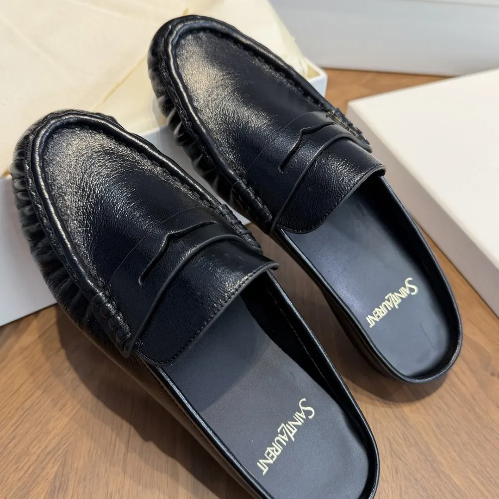Saint Laurent YSL Unisex Le Loafer Mules in Shiny Creased Leather 852392AA