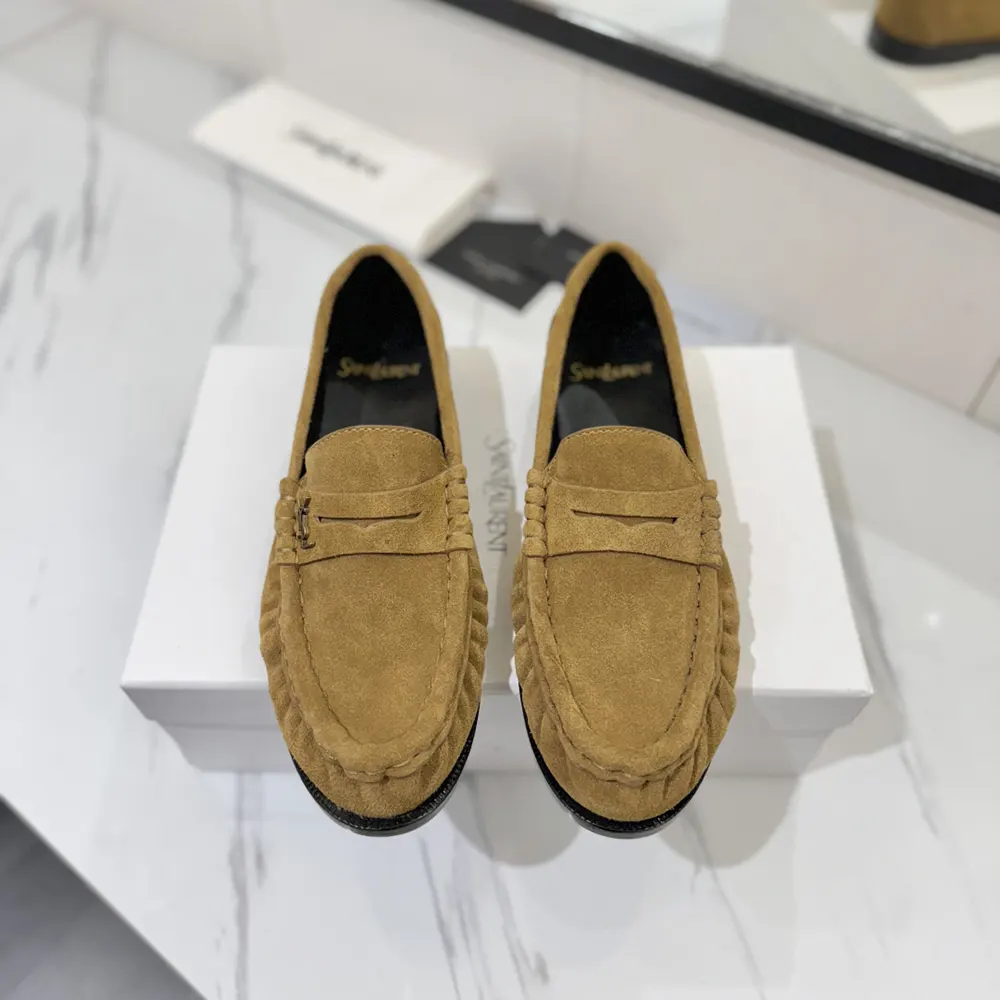 Saint Laurent YSL Unisex Le Loafer Supple in Suede-Brown 8168122W