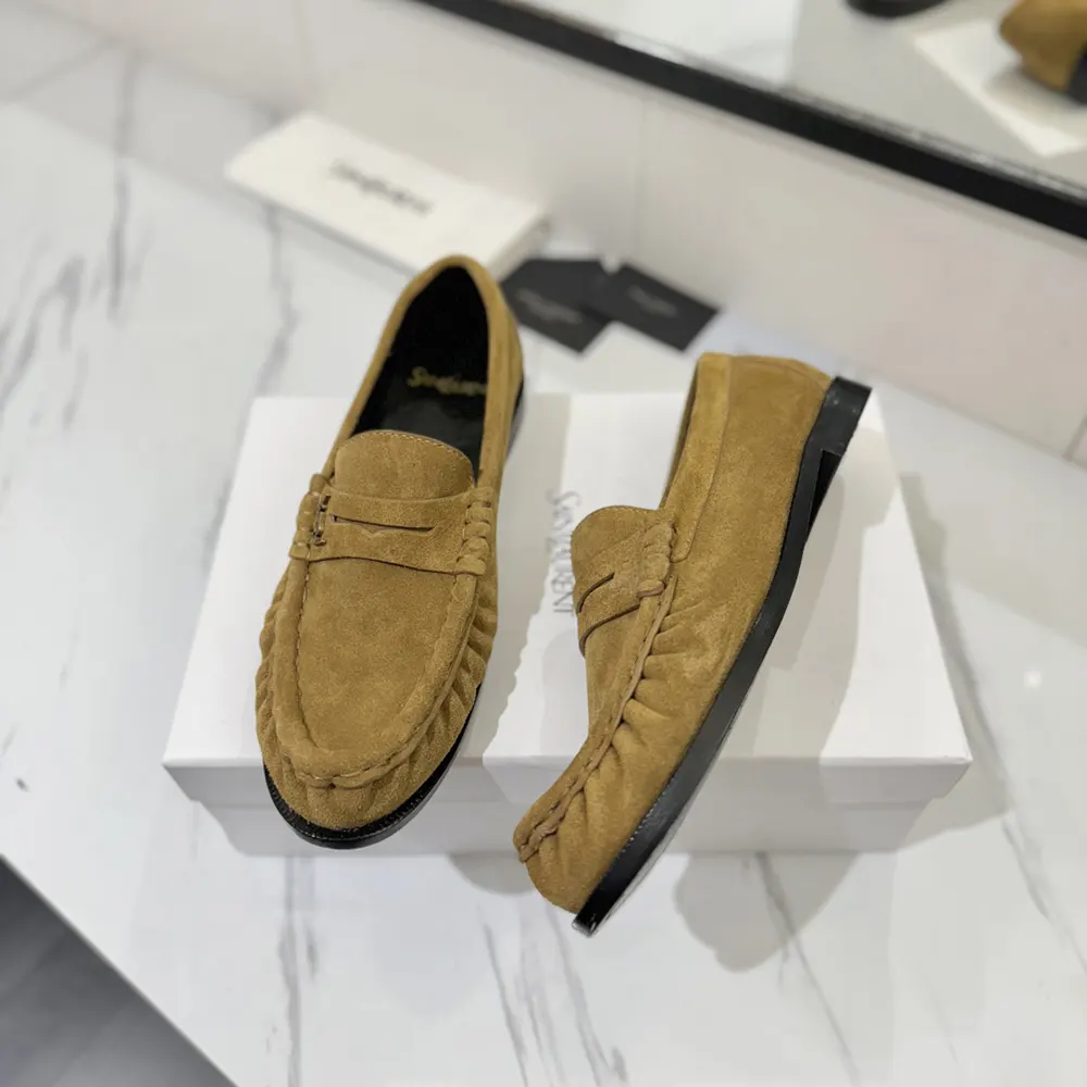 Saint Laurent YSL Unisex Le Loafer Supple in Suede-Brown 8168122W