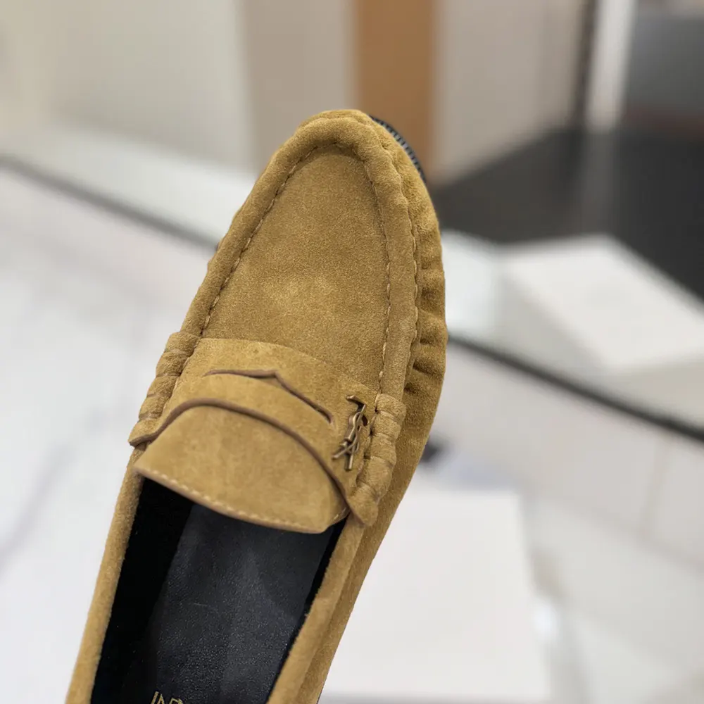 Saint Laurent YSL Unisex Le Loafer Supple in Suede-Brown 8168122W