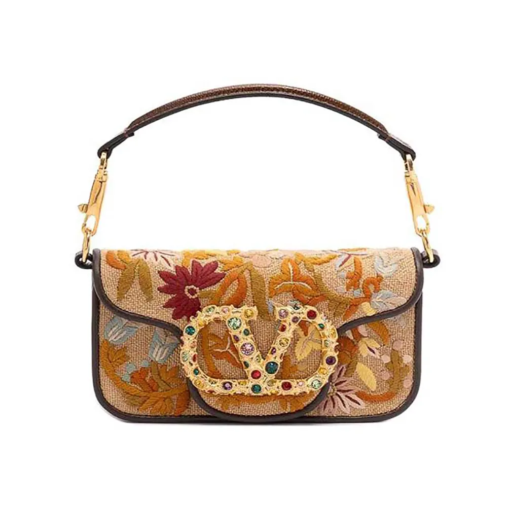 Valentino Women Garavani Locò Embroidered Shoulder Bag
