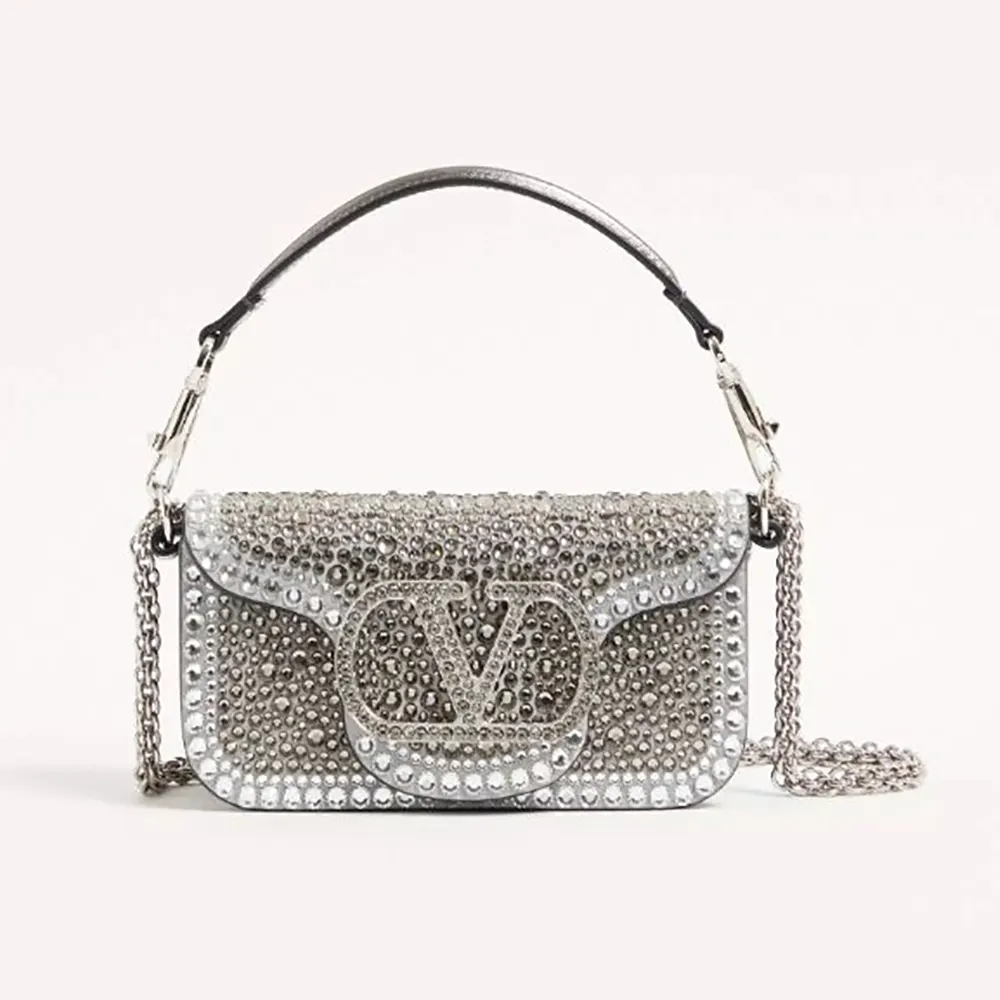 Valentino Women Garavani Locò Small Shoulder Bag With Rhinestones