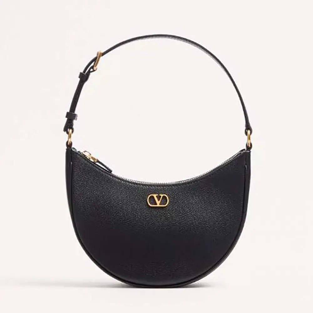 Valentino Women VLogo Signature Mini Hobo Bag in Grainy Calfskin-Black