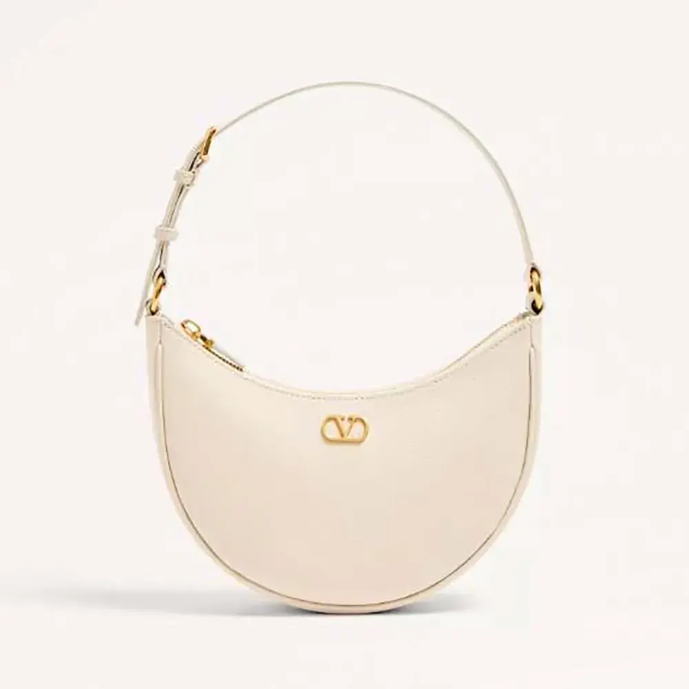 Valentino Women VLogo Signature Mini Hobo Bag in Grainy Calfskin-White