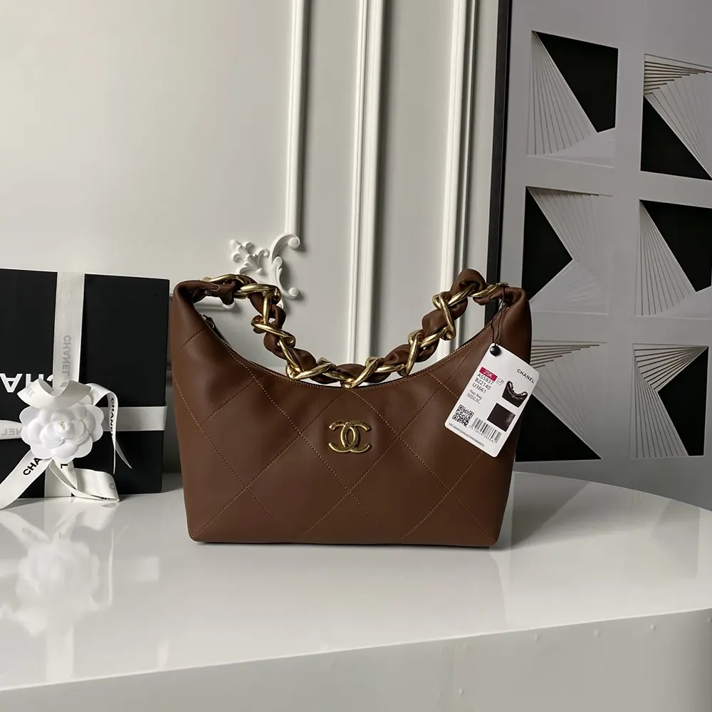 Chanel Women 25K Chain Hobo Tote Bag Gold-Tone Metal-Dark Brown 2 Chanel Women 25K Chain Hobo Tote Bag Gold-Tone Metal-Dark Brown