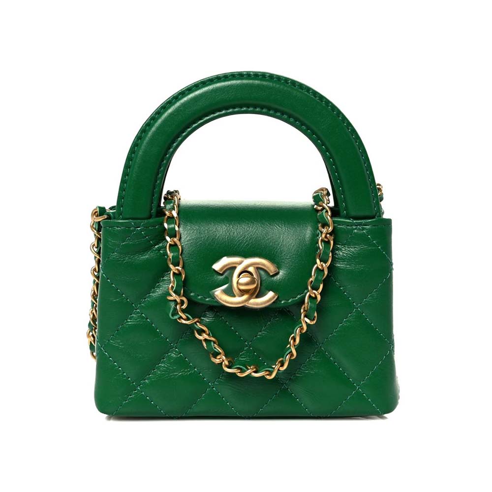 Chanel Women Kelly Shopping Bag Shiny Aged Calfskin-Green