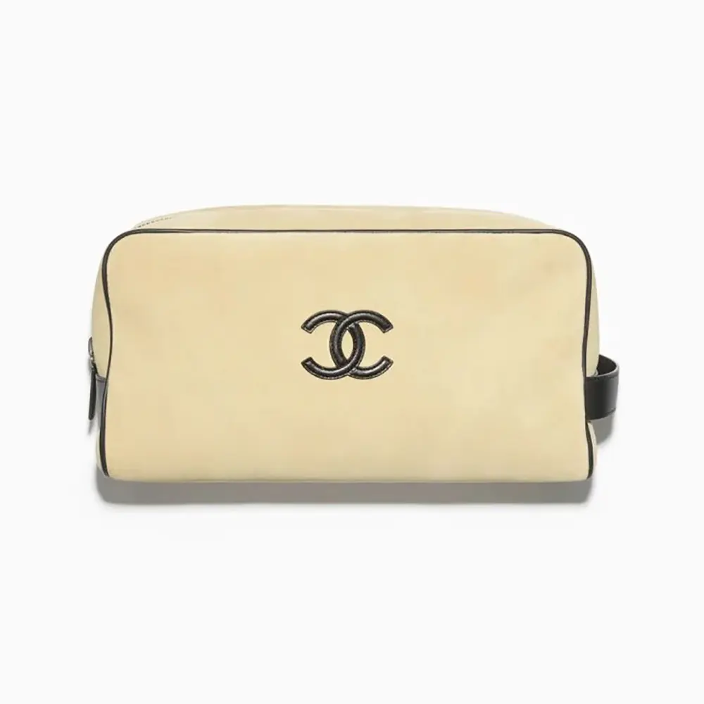 Chanel Women Large Zipped Pouch Suede Calfskin-Beige AP5267