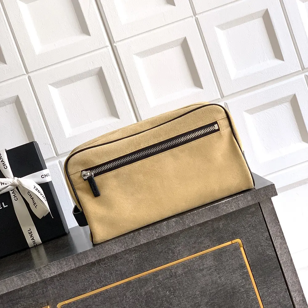 Chanel Women Large Zipped Pouch Suede Calfskin-Beige AP5267 3 Chanel Women Large Zipped Pouch Suede Calfskin-Beige AP5267
