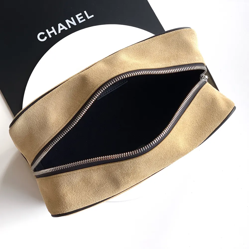 Chanel Women Large Zipped Pouch Suede Calfskin-Beige AP5267 6 Chanel Women Large Zipped Pouch Suede Calfskin-Beige AP5267 - Image 6
