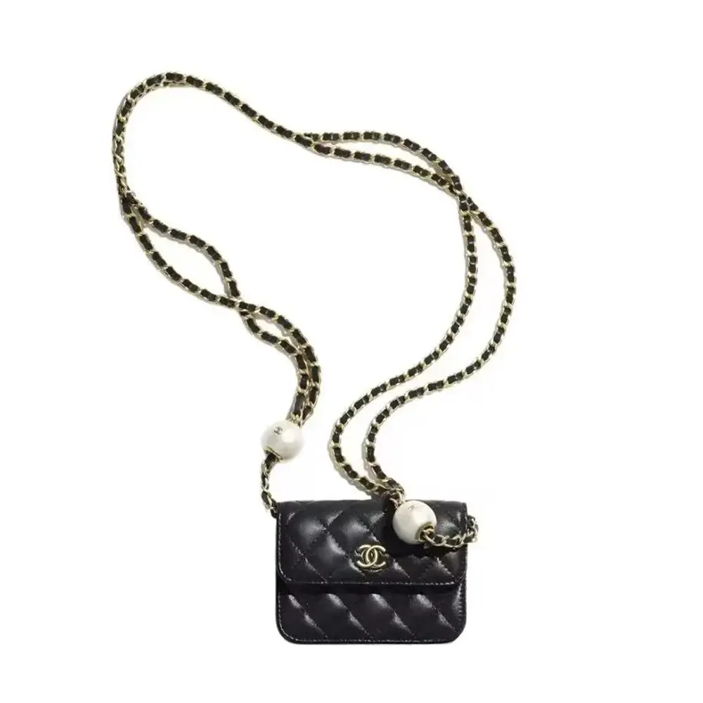 Chanel Women Mini Pearl Clutch Chain-Black
