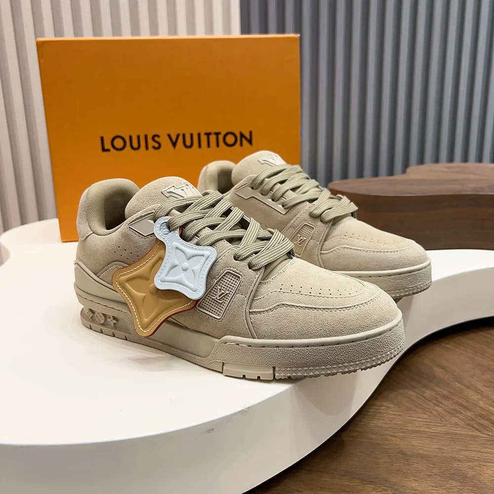 Louis Vuitton LV Unisex Trainer Distressed Sneaker-Beige 1AKBO6 5 Louis Vuitton LV Unisex Trainer Distressed Sneaker-Beige 1AKBO6