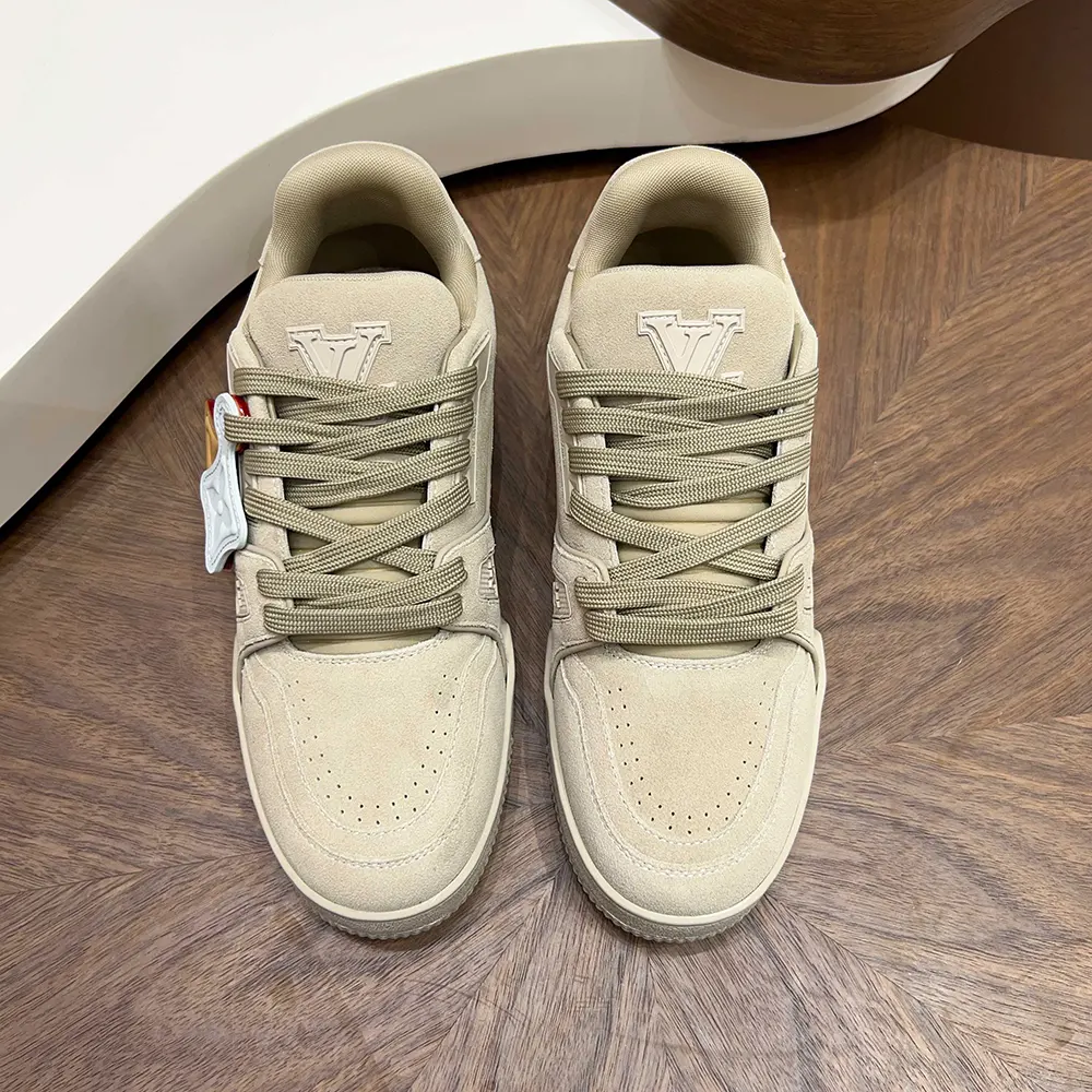 Louis Vuitton LV Unisex Trainer Distressed Sneaker-Beige 1AKBO6 6 Louis Vuitton LV Unisex Trainer Distressed Sneaker-Beige 1AKBO6