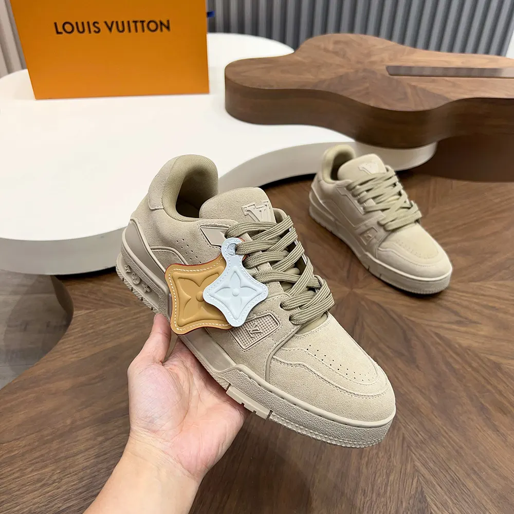 Louis Vuitton LV Unisex Trainer Distressed Sneaker-Beige 1AKBO6 4 Louis Vuitton LV Unisex Trainer Distressed Sneaker-Beige 1AKBO6
