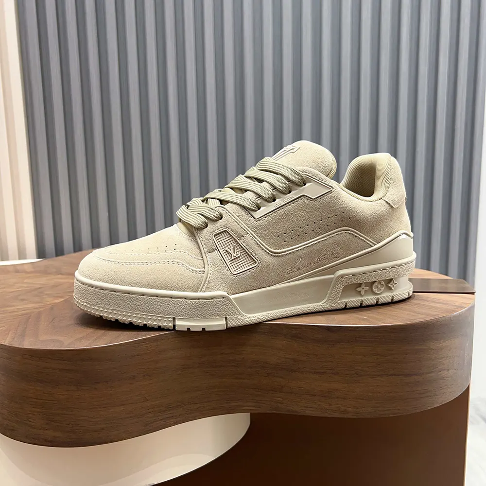 Louis Vuitton LV Unisex Trainer Distressed Sneaker-Beige 1AKBO6 2 Louis Vuitton LV Unisex Trainer Distressed Sneaker-Beige 1AKBO6