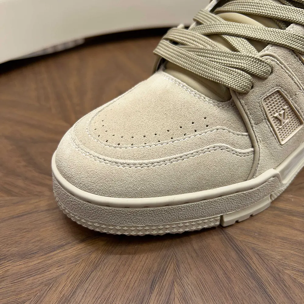 Louis Vuitton LV Unisex Trainer Distressed Sneaker-Beige 1AKBO6 9 Louis Vuitton LV Unisex Trainer Distressed Sneaker-Beige 1AKBO6