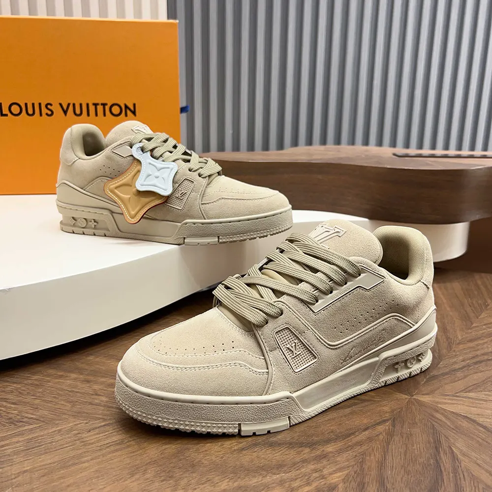 Louis Vuitton LV Unisex Trainer Distressed Sneaker-Beige 1AKBO6 3 Louis Vuitton LV Unisex Trainer Distressed Sneaker-Beige 1AKBO6